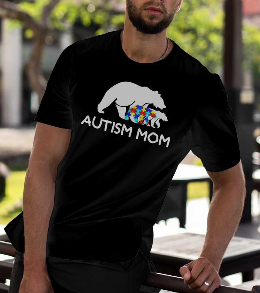 Autism Mom Awareness Mama Bear Puzzle Support T-Shirt