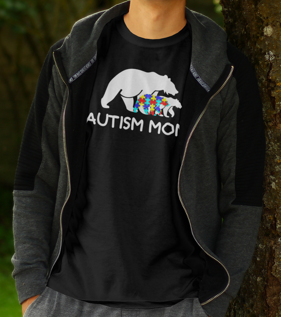 Autism Mom Awareness Mama Bear Puzzle Support T-Shirt