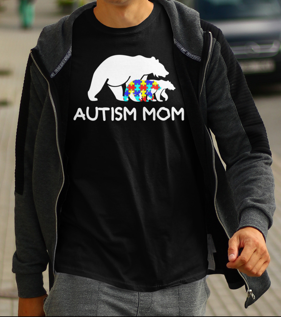 Autism Mom Awareness Mama Bear Puzzle Support T-Shirt