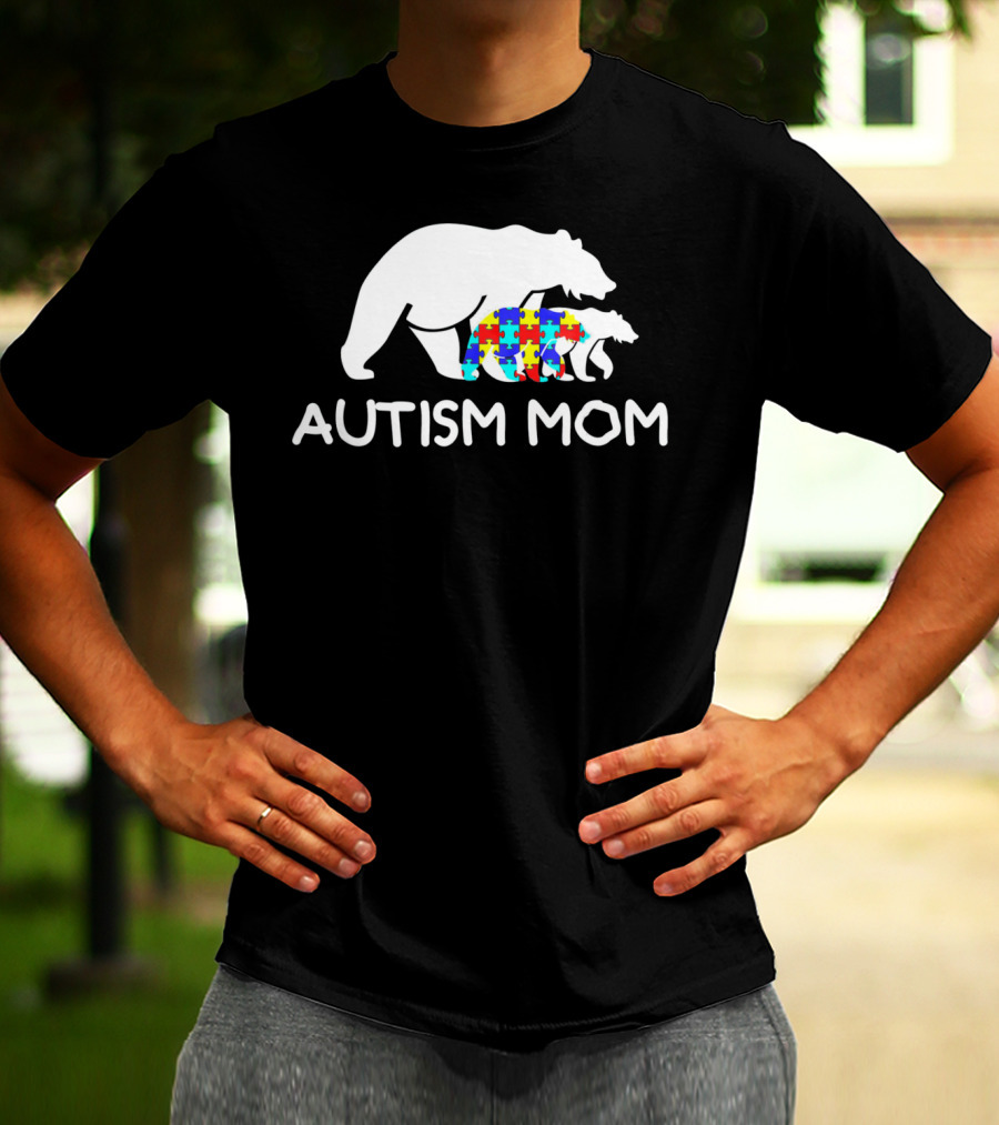 Autism Mom Awareness Mama Bear Puzzle Support T-Shirt