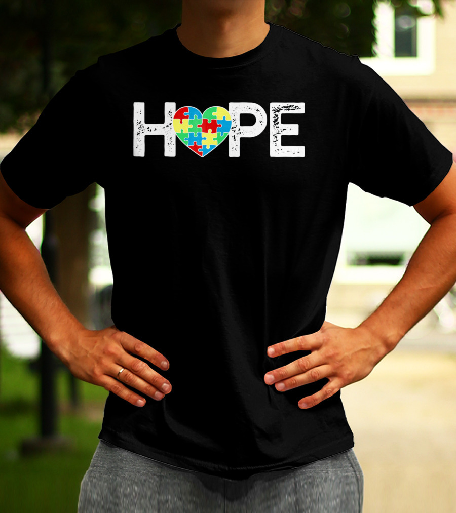 HOPE Heart With Autism Puzzle Pieces T-Shirt
