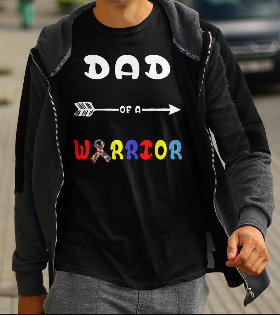 Dad Of A Warrior Autism Awareness Arrow Puzzle T-Shirt