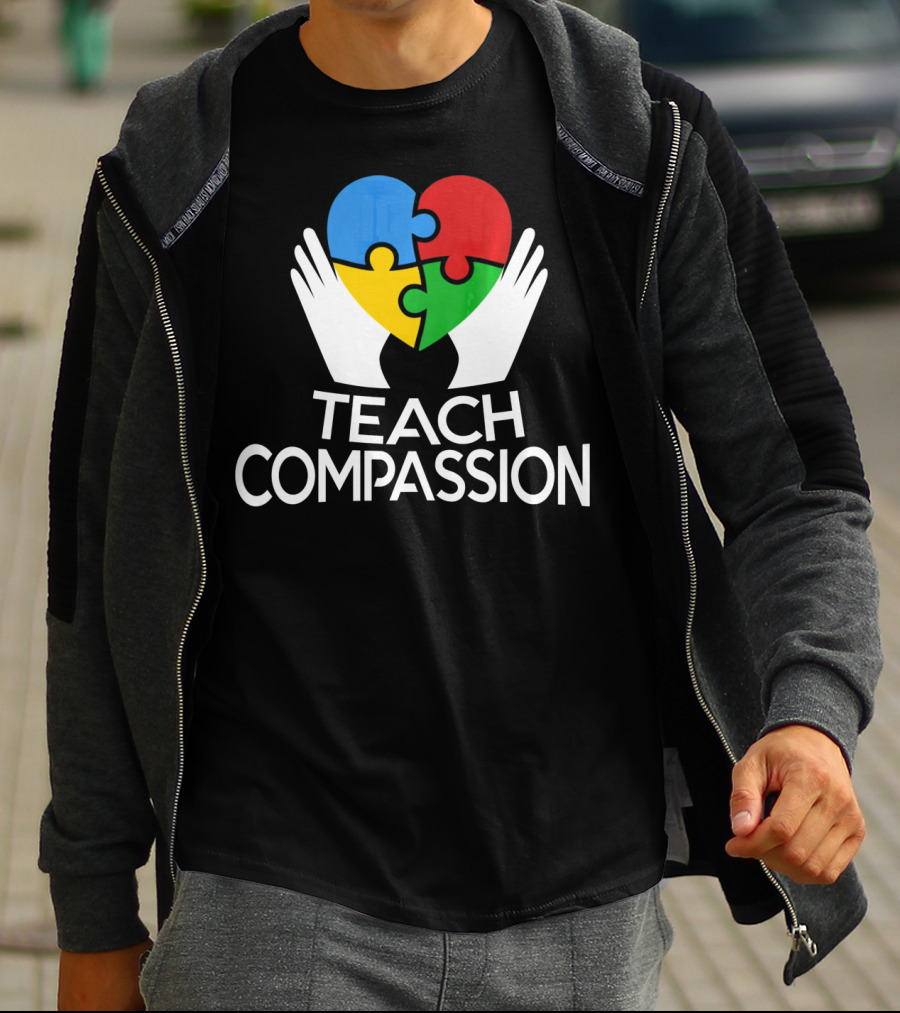 Teach Compassion Heart Puzzle Autism Awareness T-Shirt