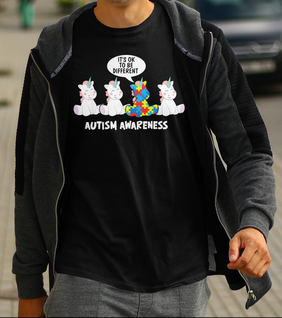 Autism Awareness Unicorn It's OK To Be Different Puzzle Piece T-Shirt