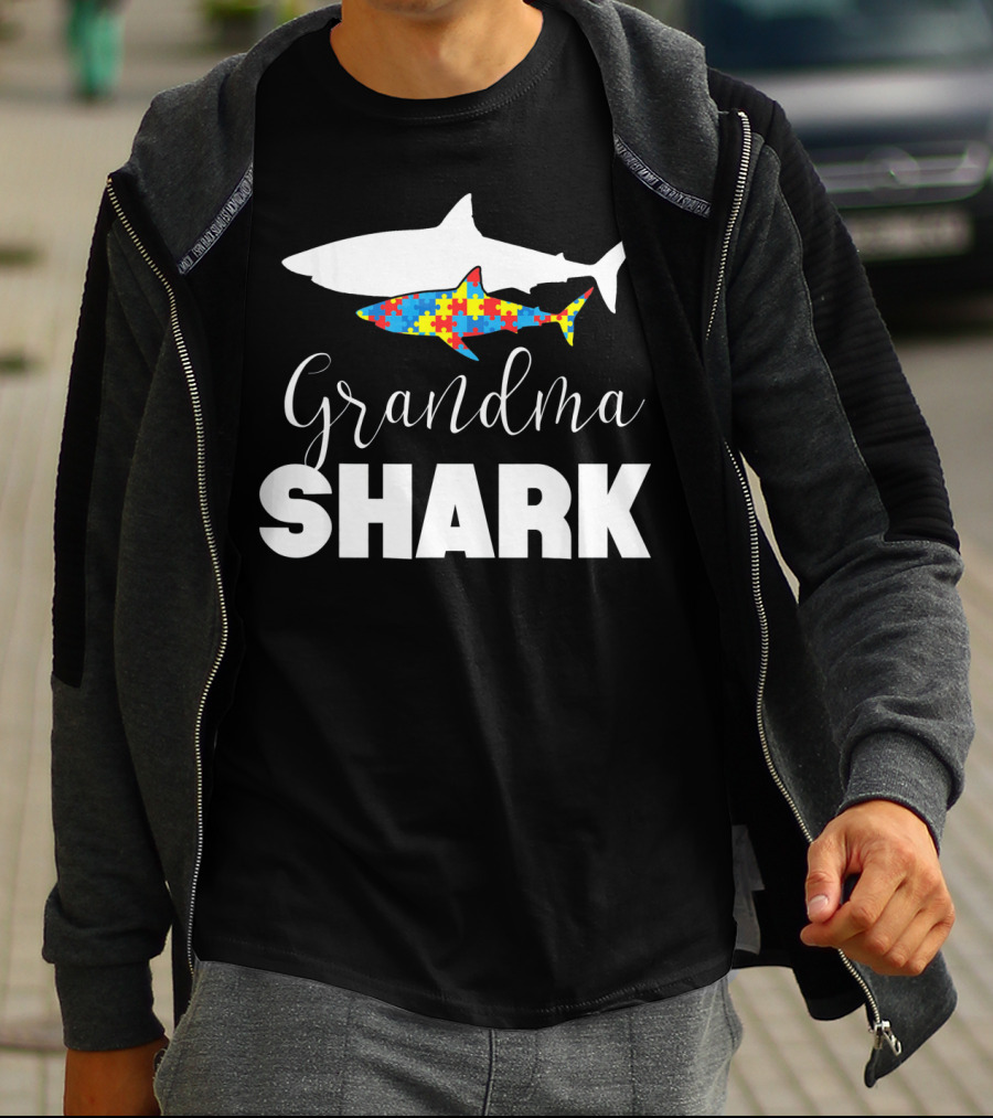 Grandma Shark Puzzle Piece Autism Awareness T-Shirt