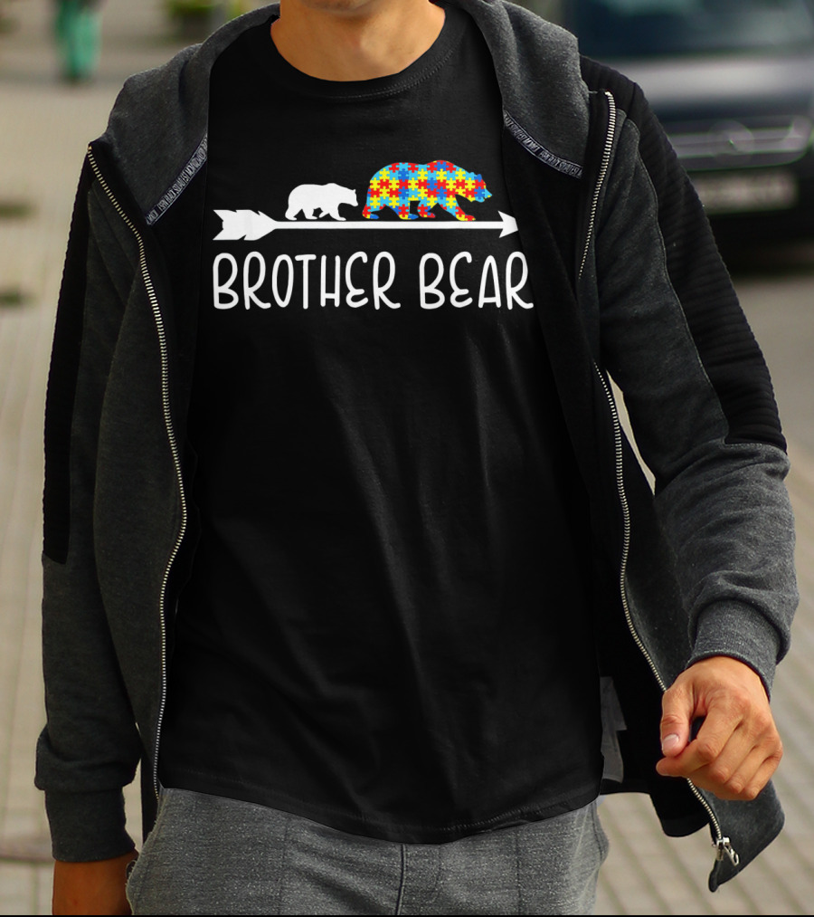 Brother Bear Autism Awareness Puzzle Bear Arrow T-Shirt