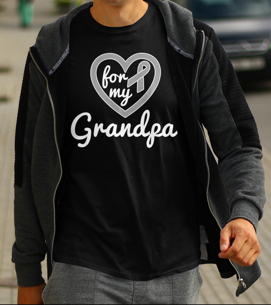 For My Grandpa Brain Cancer Awareness Ribbon Heart T-Shirt