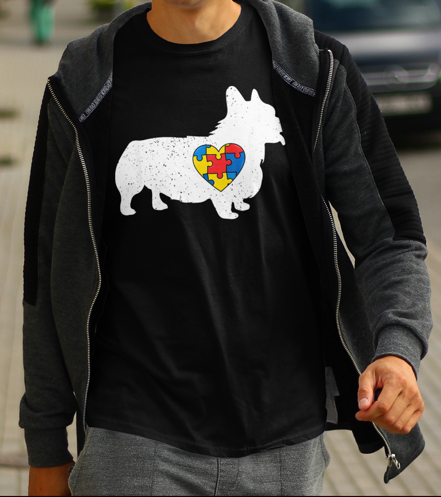 Corgi Puzzle Heart Autism Awareness T-Shirt