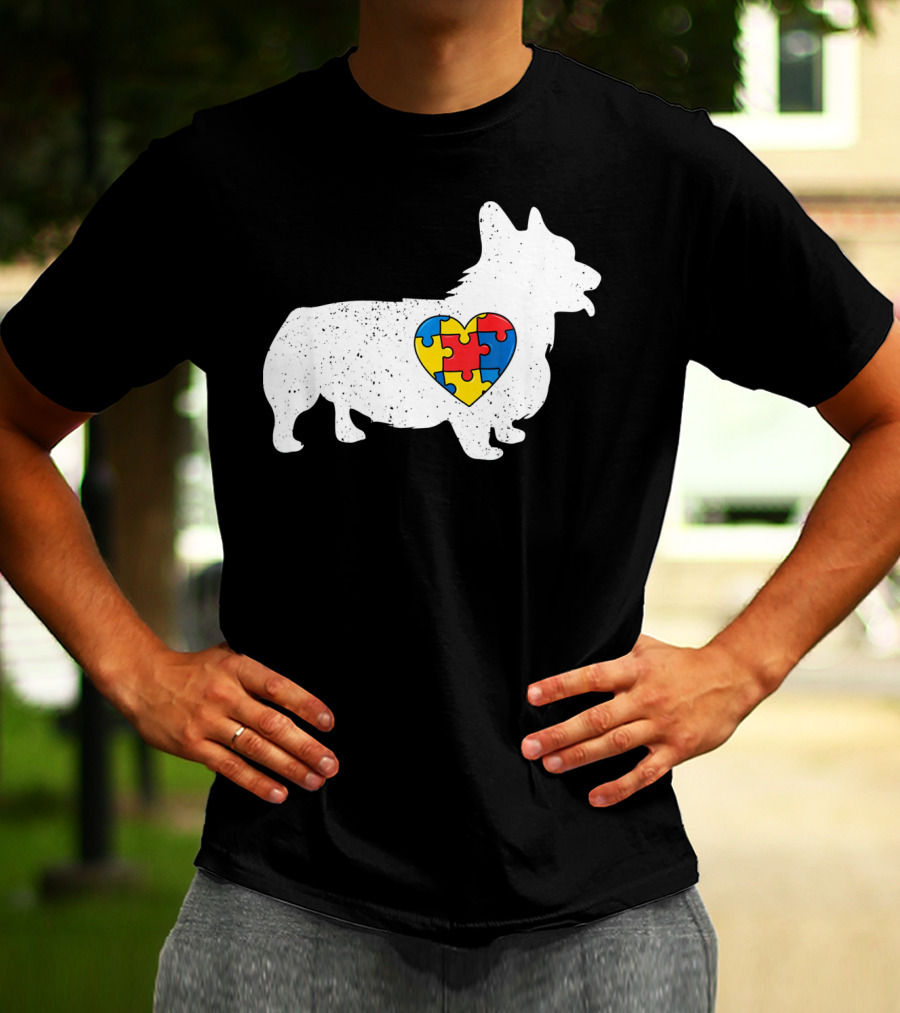 Corgi Puzzle Heart Autism Awareness T-Shirt