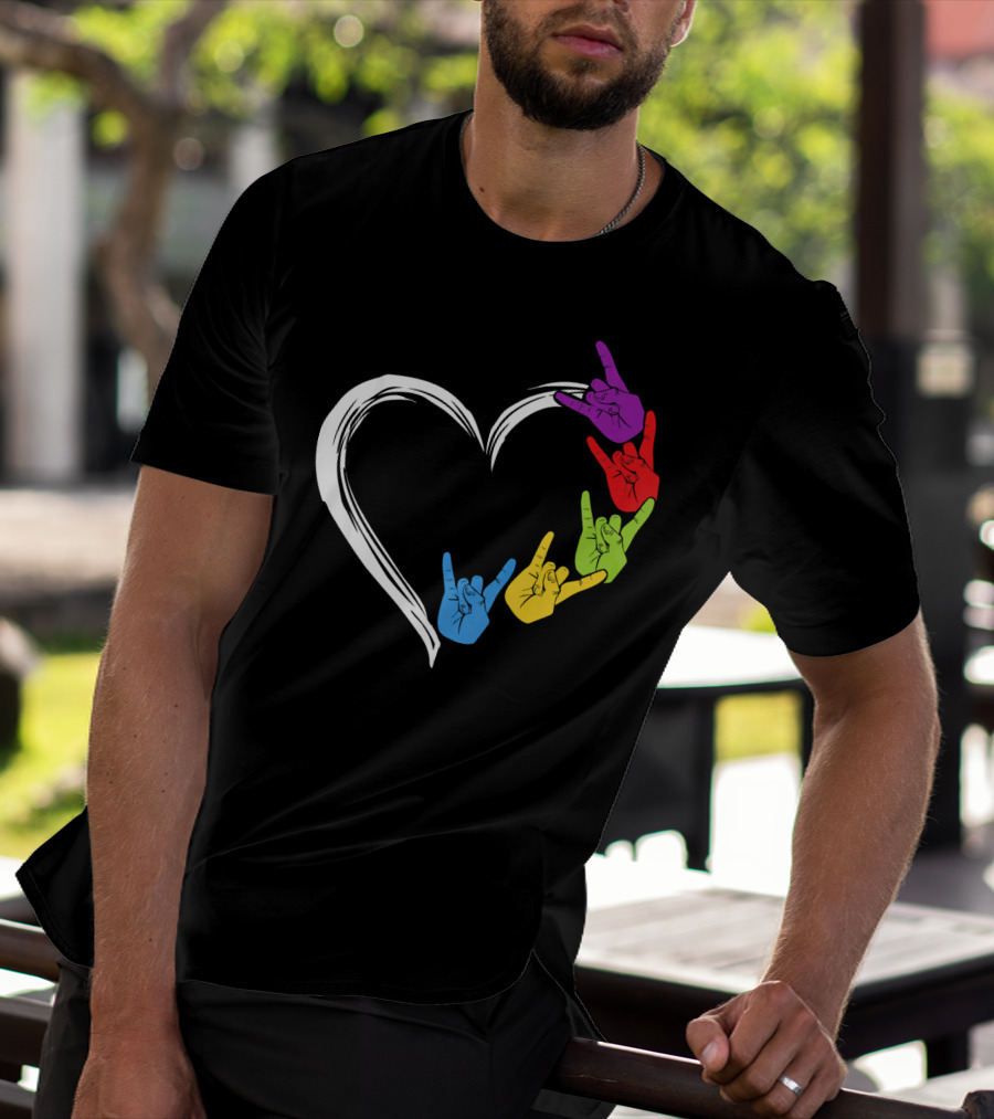 Kids Heart Love Colorful Hand Sign Language Rock T-Shirt