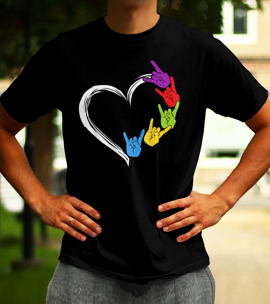 Kids Heart Love Colorful Hand Sign Language Rock T-Shirt