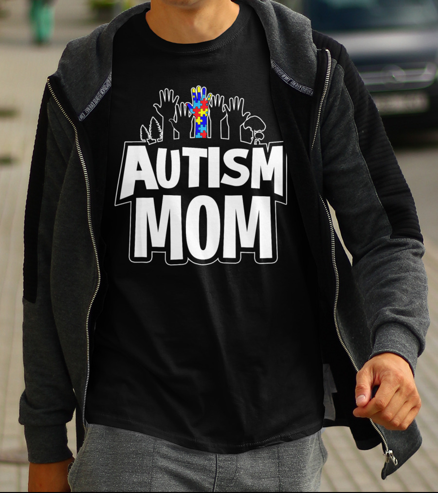 Autism Mom Awareness Puzzle Hands Forest T-Shirt