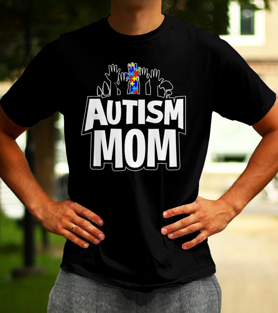 Autism Mom Awareness Puzzle Hands Forest T-Shirt