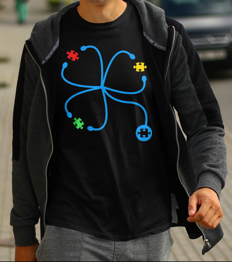 Nurse Autism Awareness Stethoscope Puzzle Piece Connection T-Shirt