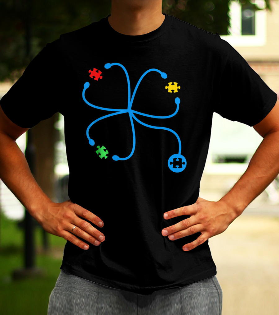 Nurse Autism Awareness Stethoscope Puzzle Piece Connection T-Shirt