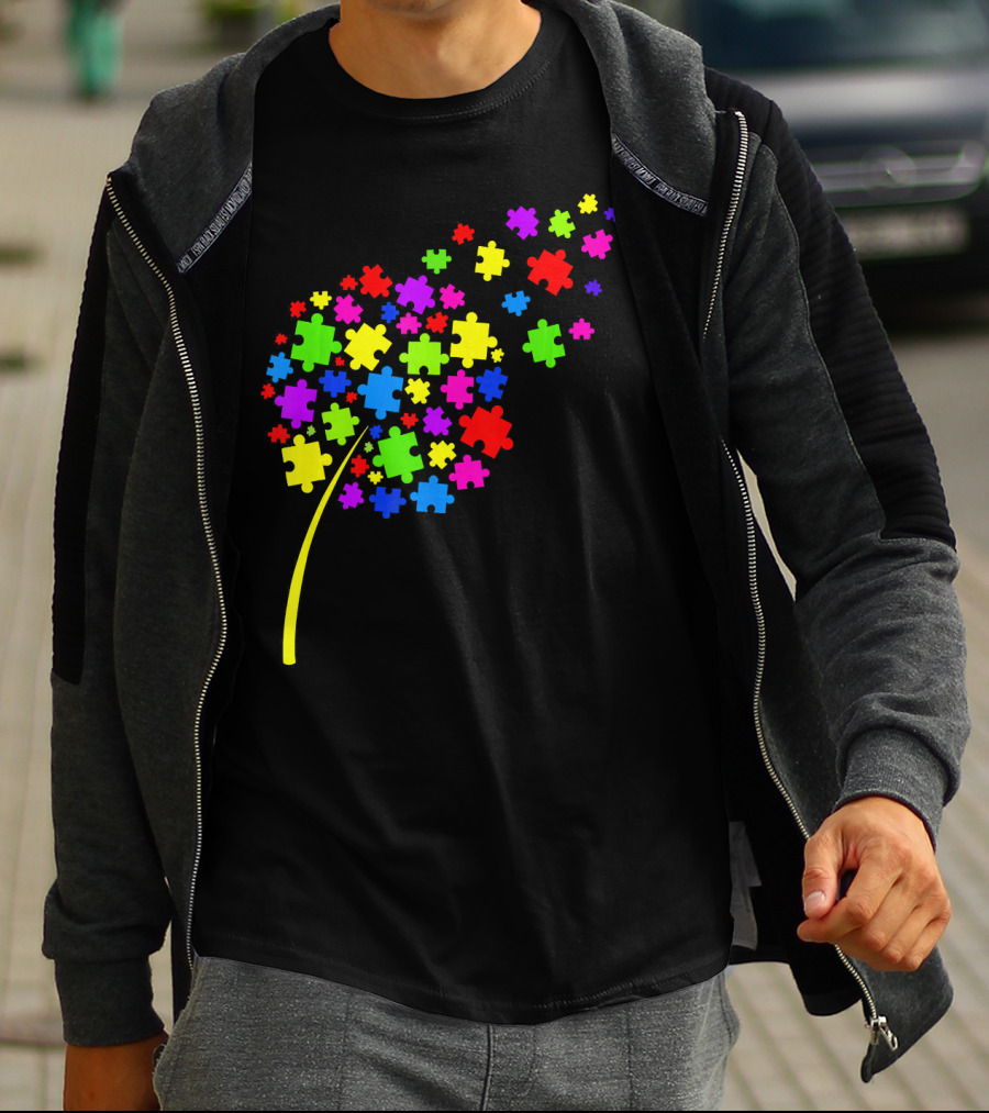 Dandelion Puzzle Pieces Multicolor Autism Awareness T-Shirt