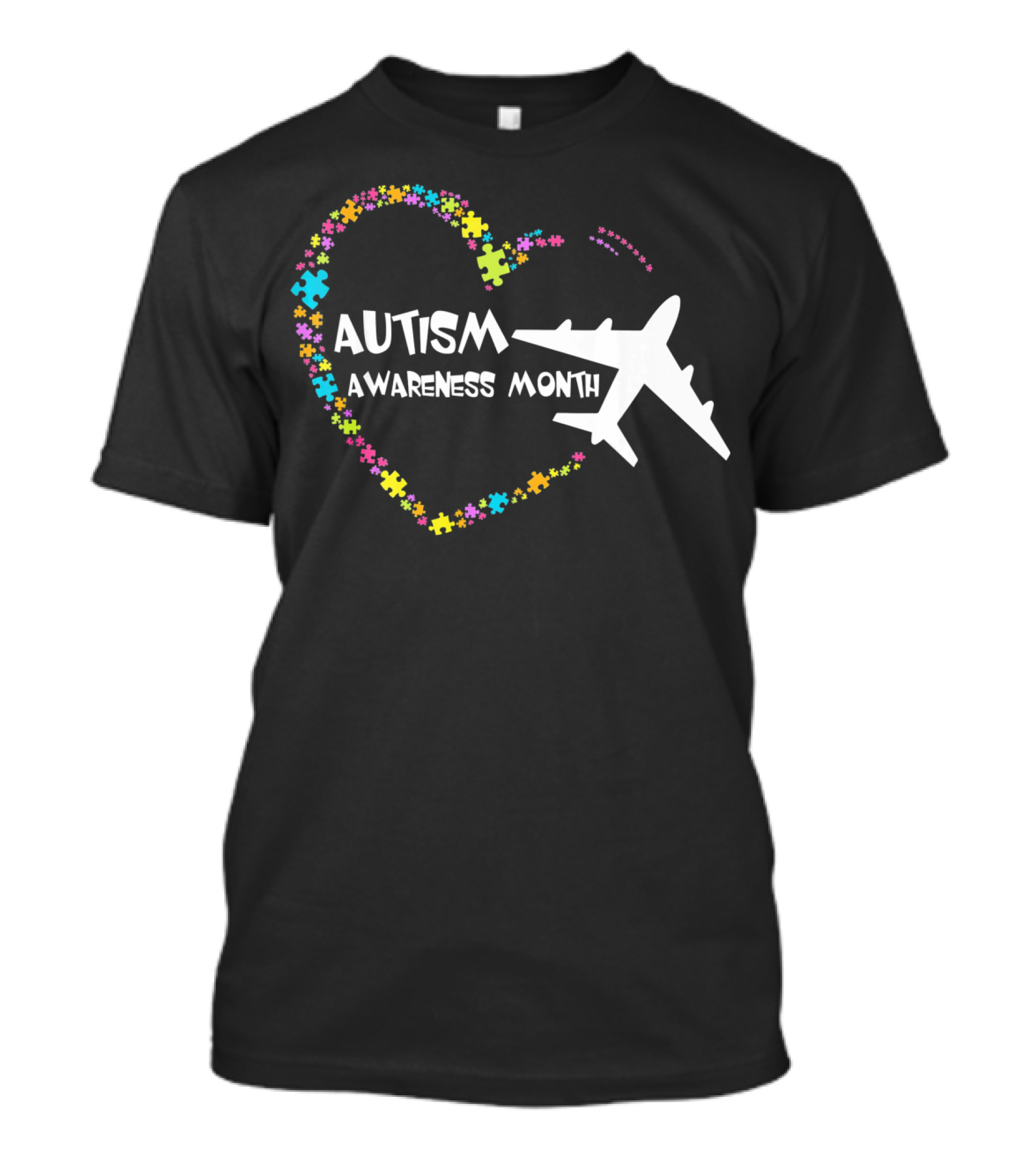 Autism Awareness Month Heart Puzzle With Airplane T-Shirt