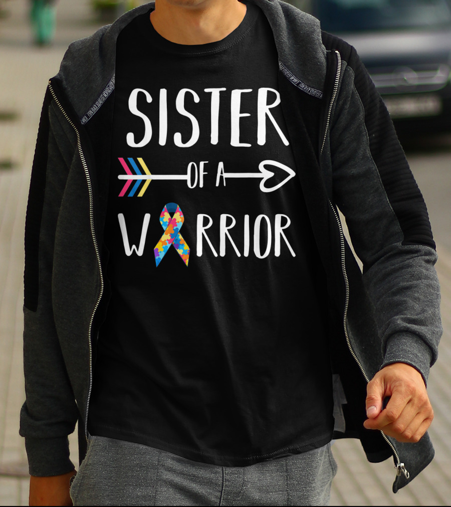 Sister Of A Warrior Autism Awareness Arrow And Puzzle T-Shirt