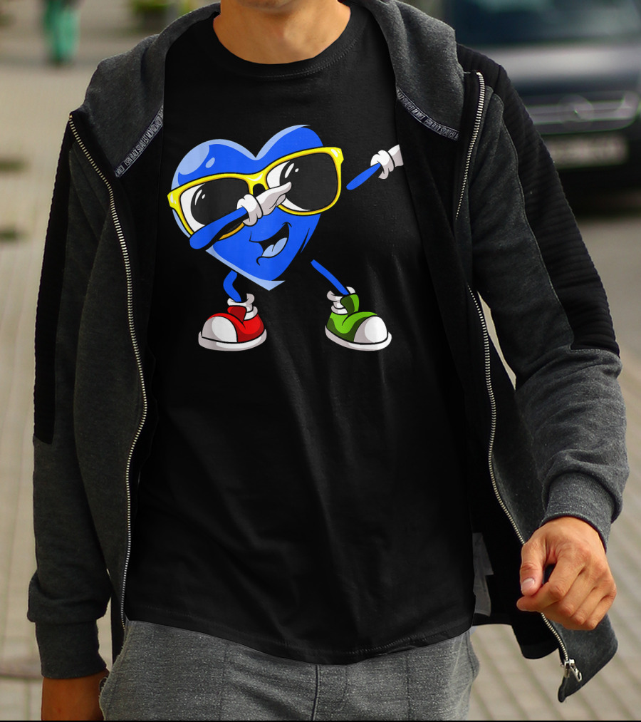 Dabbing Blue Heart Autism Awareness Month T-Shirt