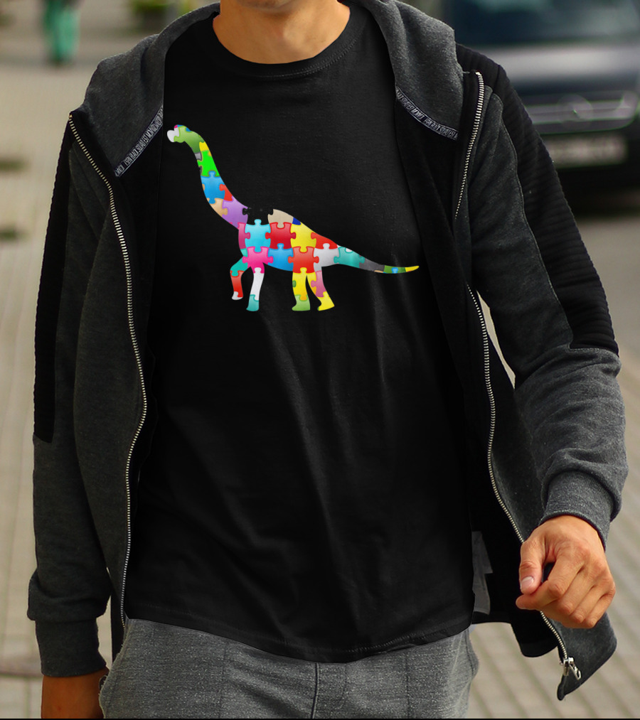 Autism Awareness Dinosaur Colorful Puzzle T-Shirt