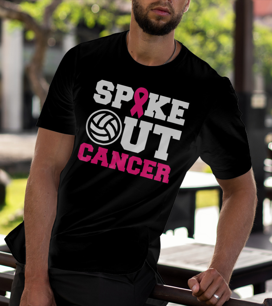Volleyball Spike Out Cancer Pink Ribbon Breast Cancer Awareness T-Shirt