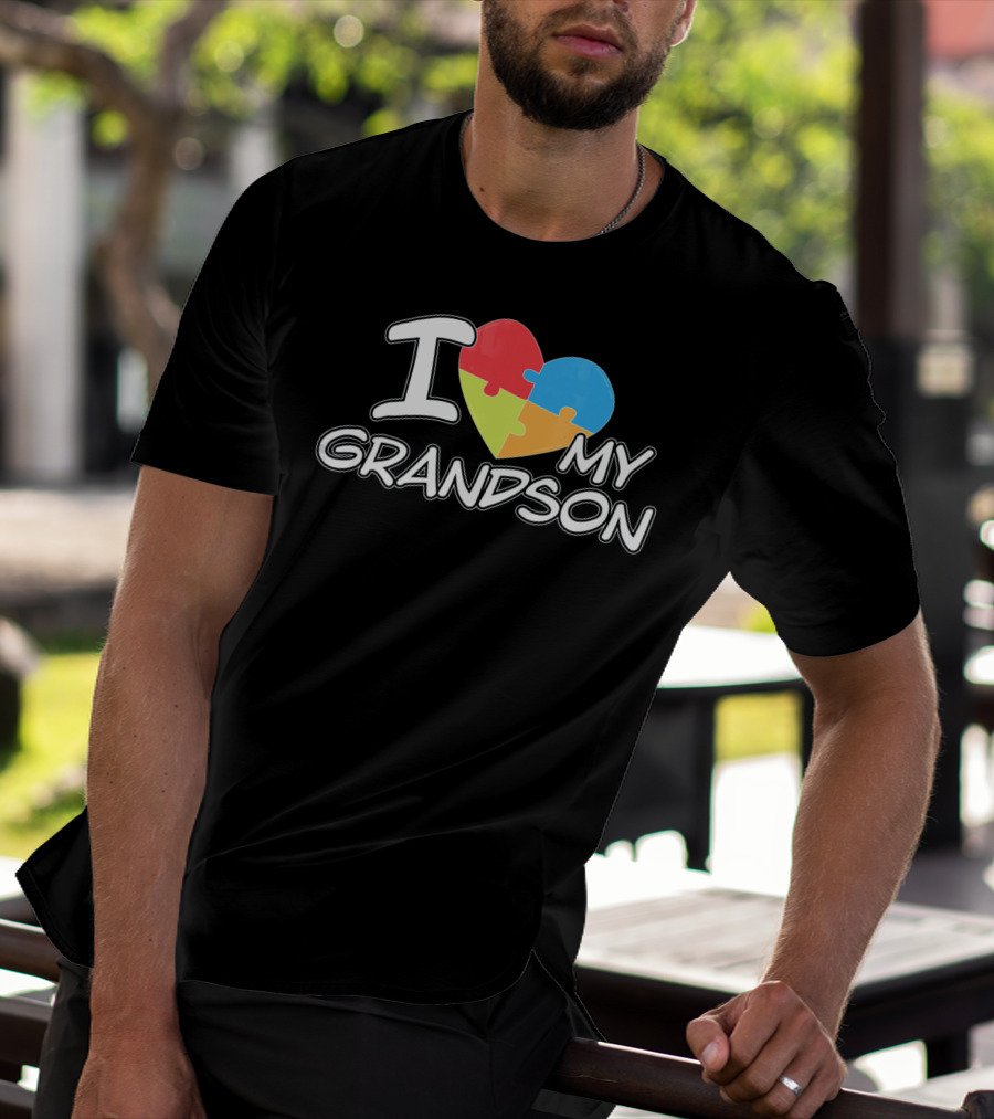 I Love My Grandson Puzzle Heart Autism Awareness T-Shirt