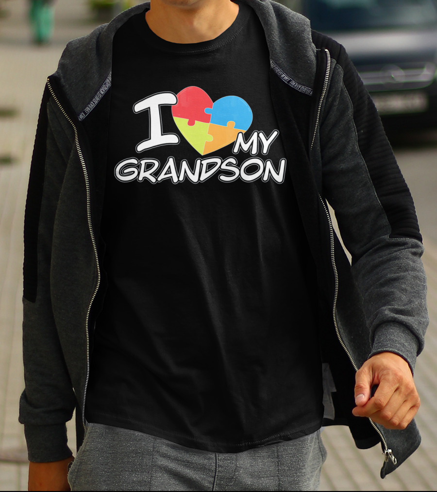 I Love My Grandson Puzzle Heart Autism Awareness T-Shirt