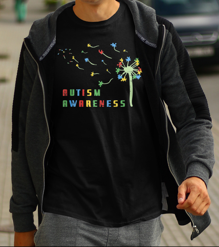 Autism Awareness Dandelion With Colorful Puzzle Pieces T-Shirt