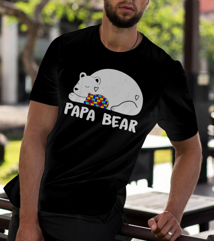 Papa Bear Autism Awareness Puzzle Heart T-Shirt