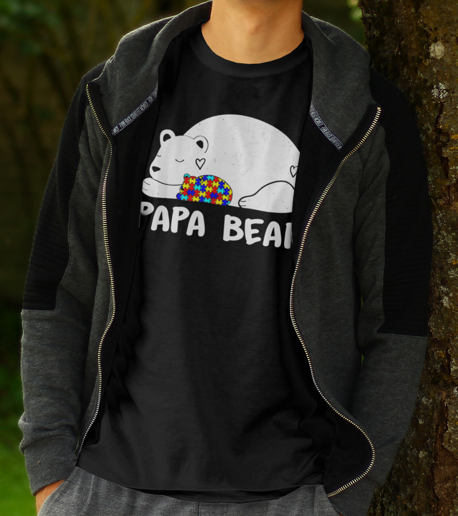 Papa Bear Autism Awareness Puzzle Heart T-Shirt