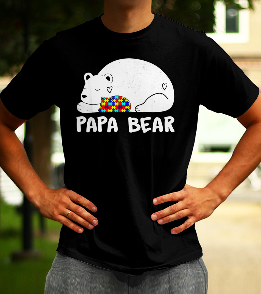 Papa Bear Autism Awareness Puzzle Heart T-Shirt