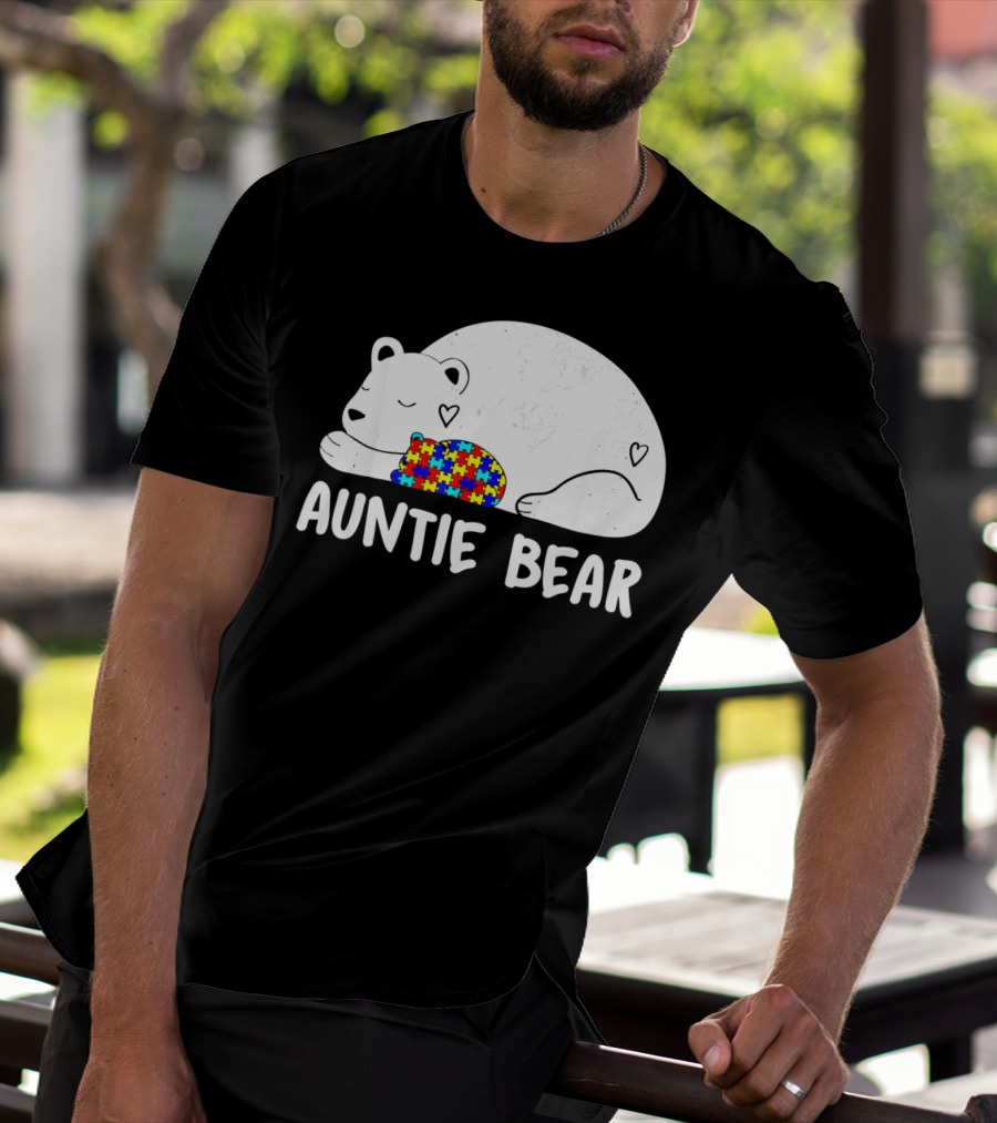 Auntie Bear Autism Awareness Puzzle Heart T-Shirt