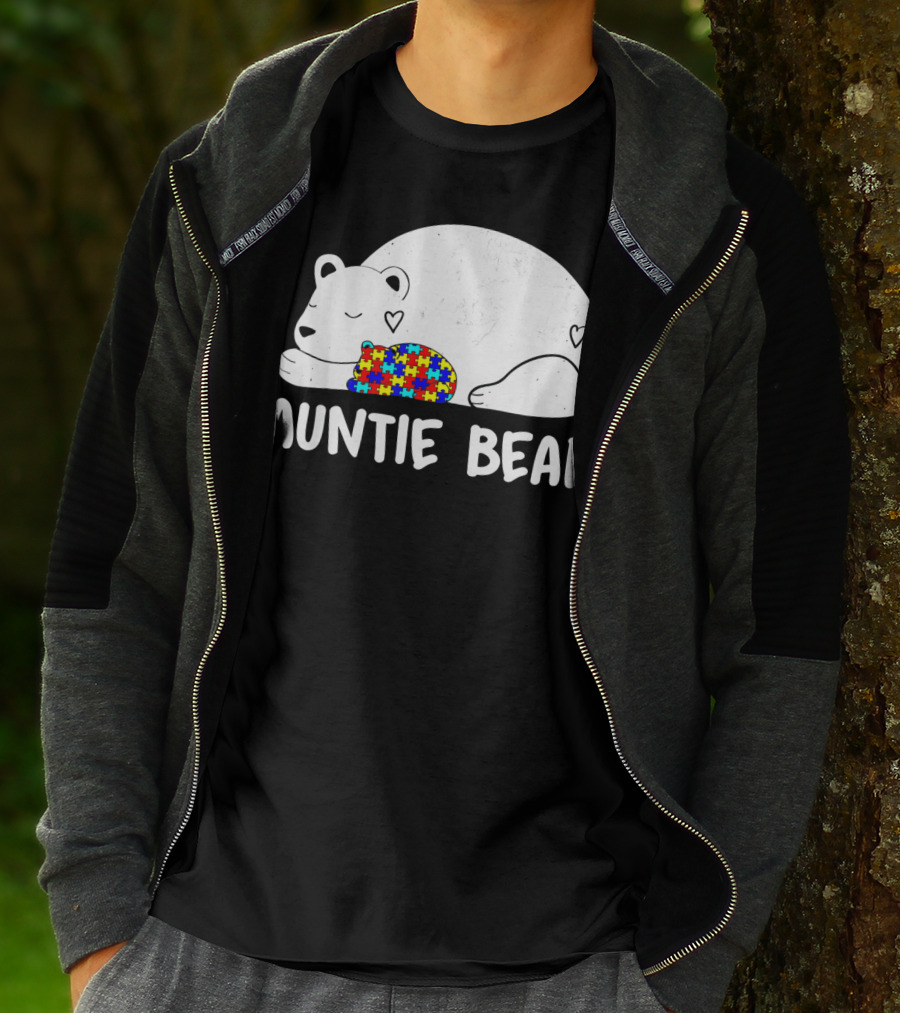 Auntie Bear Autism Awareness Puzzle Heart T-Shirt
