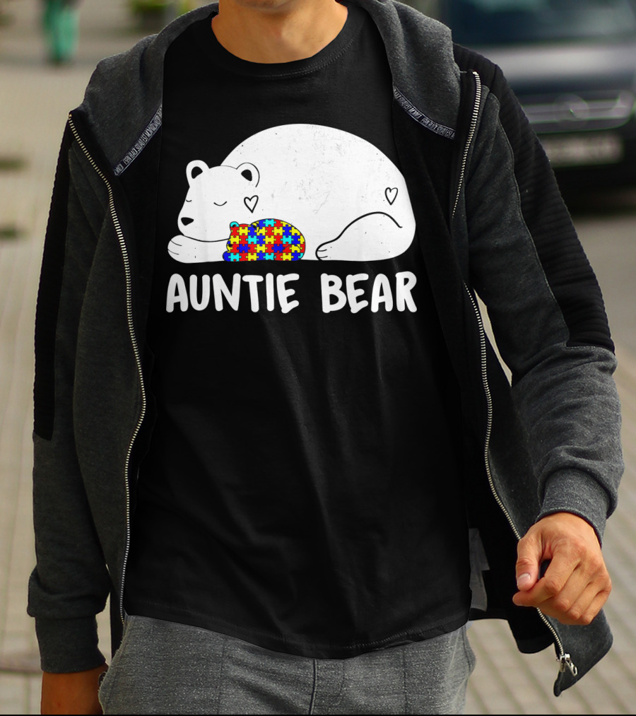 Auntie Bear Autism Awareness Puzzle Heart T-Shirt