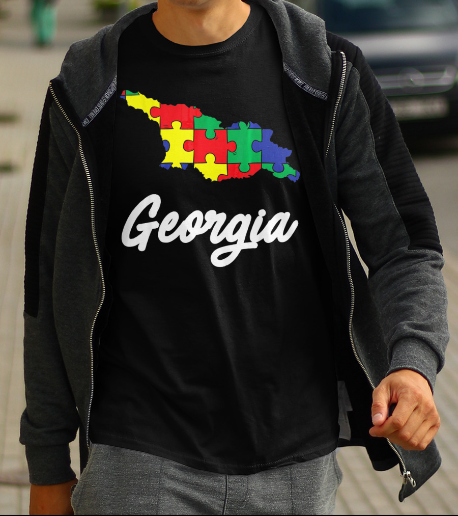 Georgia Autism Awareness Puzzle Map T-Shirt