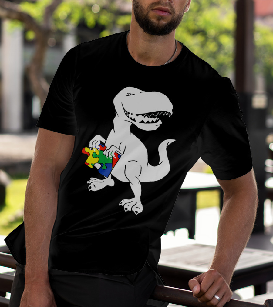 Dinosaur Holding Autism Puzzle Piece Awareness For Tyra T-Shirt