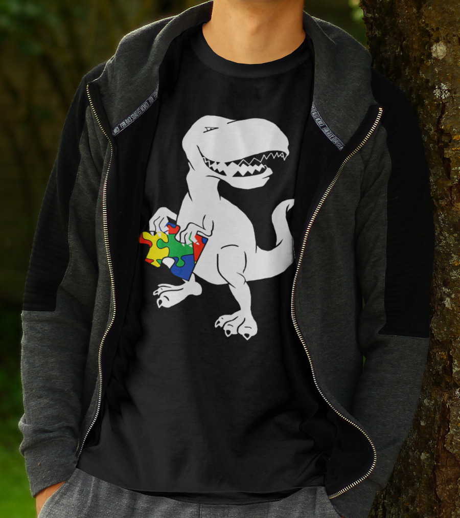 Dinosaur Holding Autism Puzzle Piece Awareness For Tyra T-Shirt