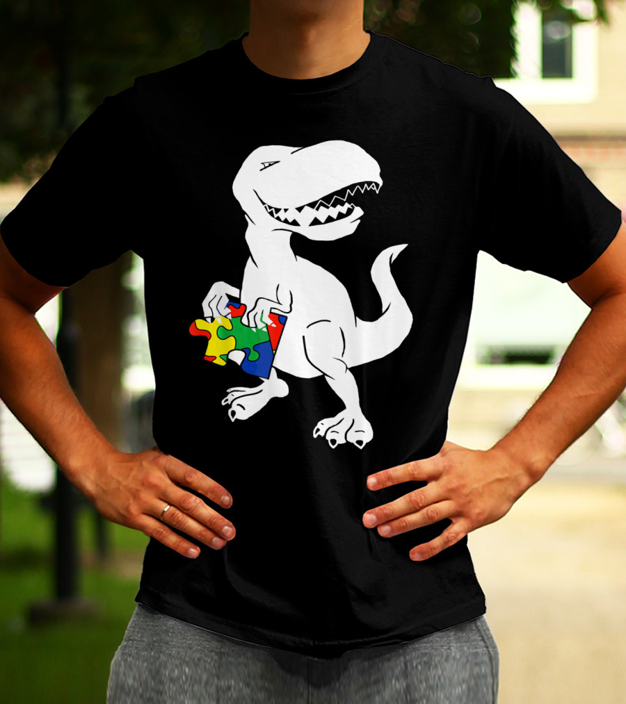 Dinosaur Holding Autism Puzzle Piece Awareness For Tyra T-Shirt