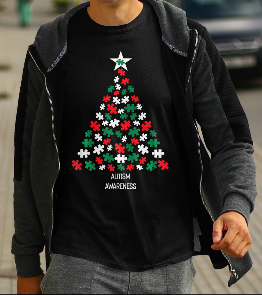 Christmas Autism Awareness Xmas Tree Puzzle Star T-Shirt