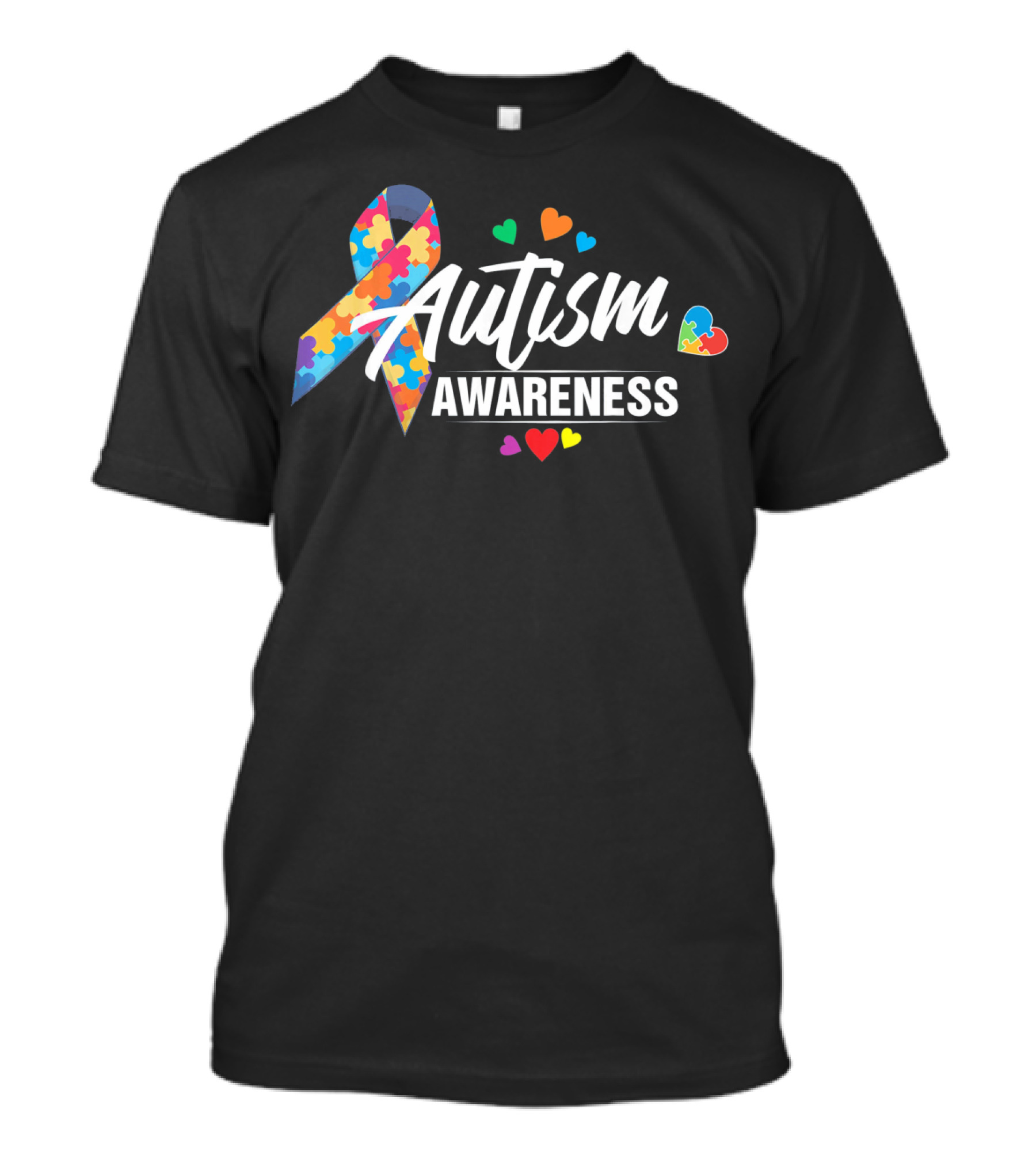 Autism Awareness Puzzle Ribbon Hearts T-Shirt