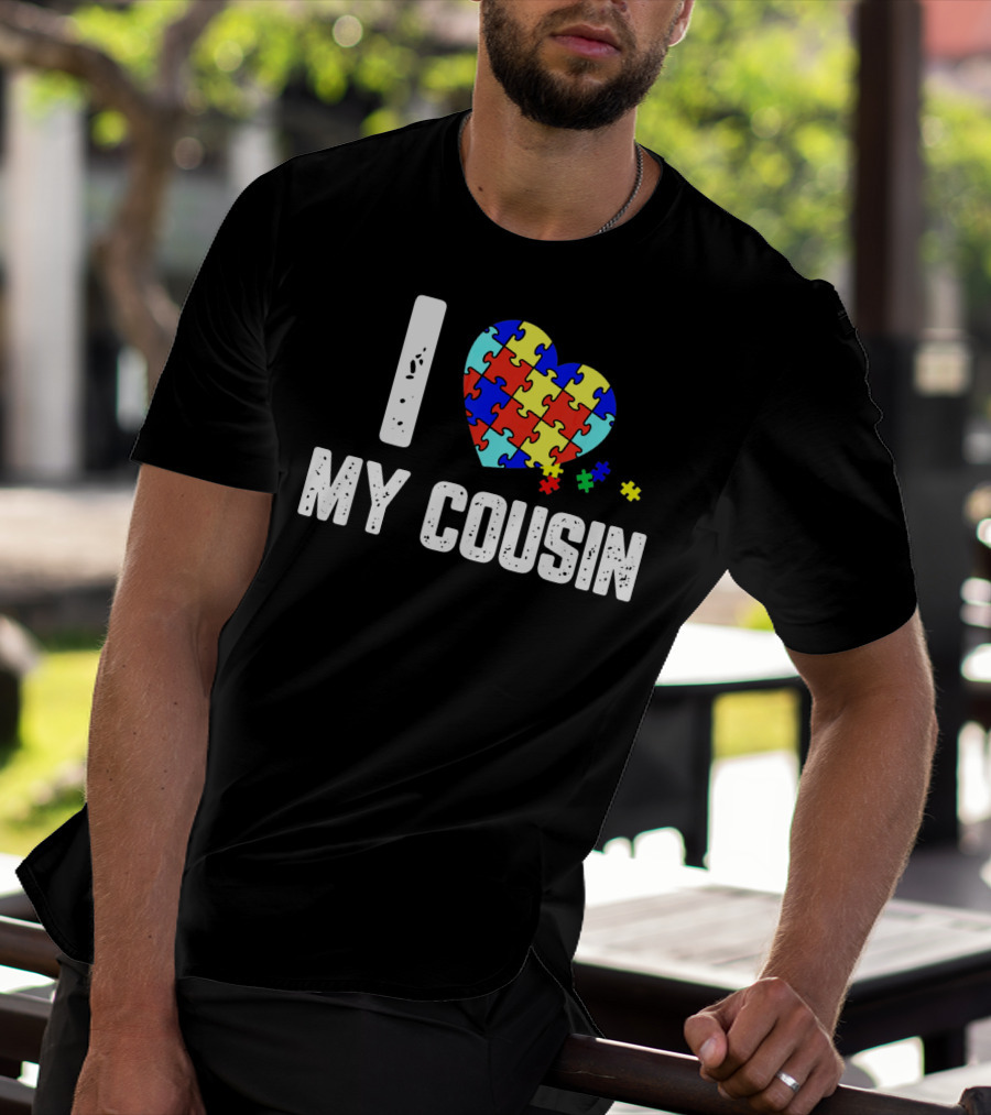 I Love My Cousin Heart Puzzle Autism Awareness T-Shirt