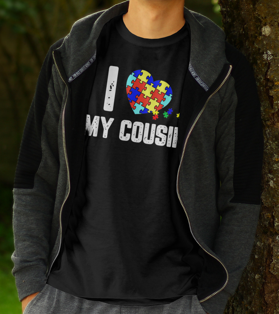 I Love My Cousin Heart Puzzle Autism Awareness T-Shirt