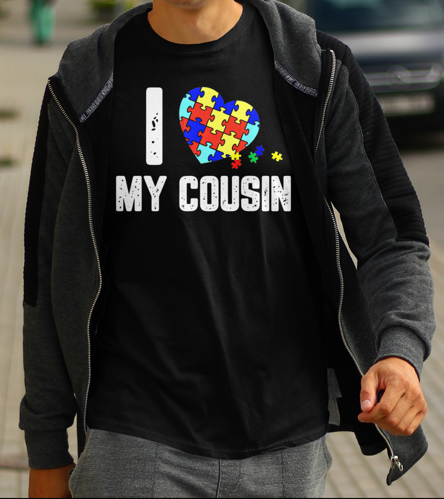 I Love My Cousin Heart Puzzle Autism Awareness T-Shirt