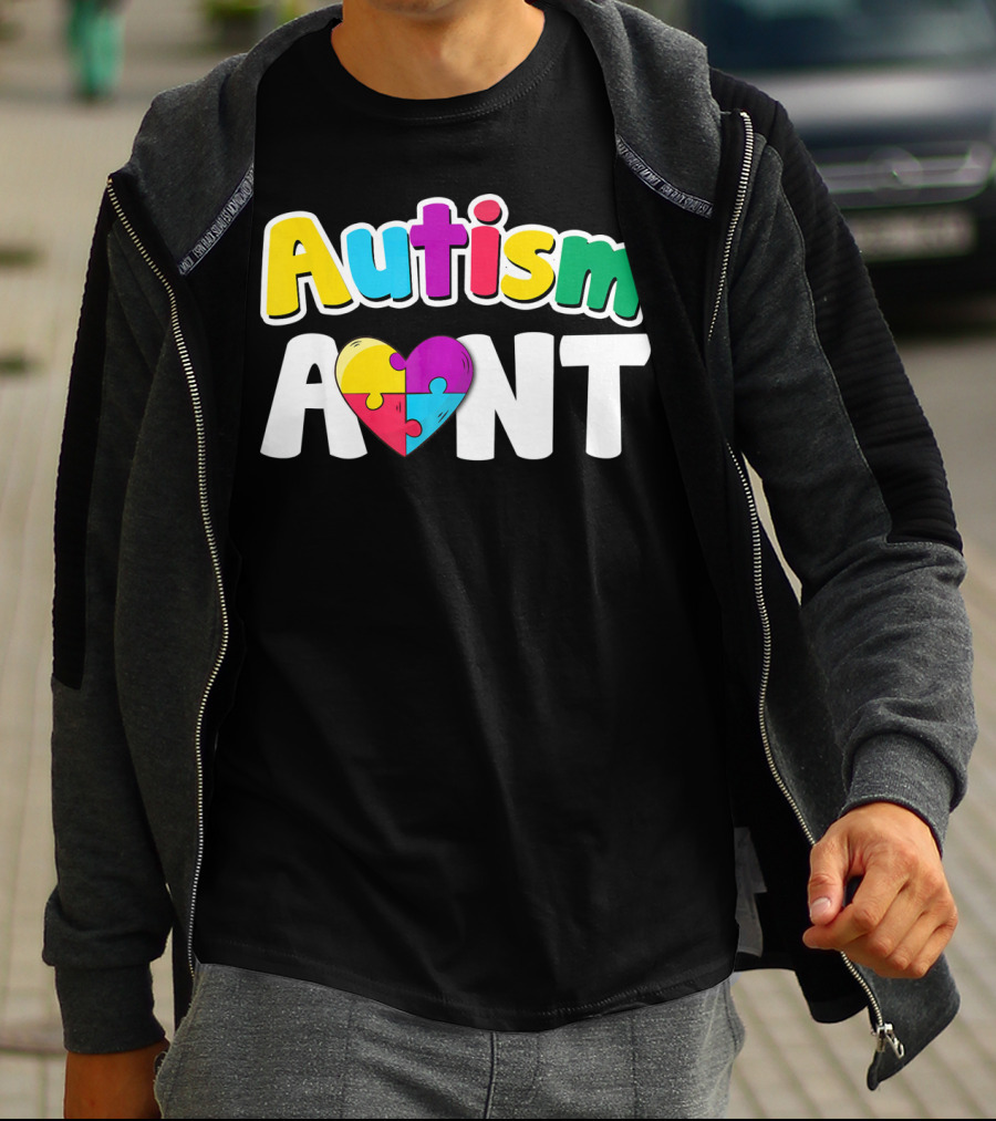 Autism Aunt Heart Puzzle Awareness T-Shirt