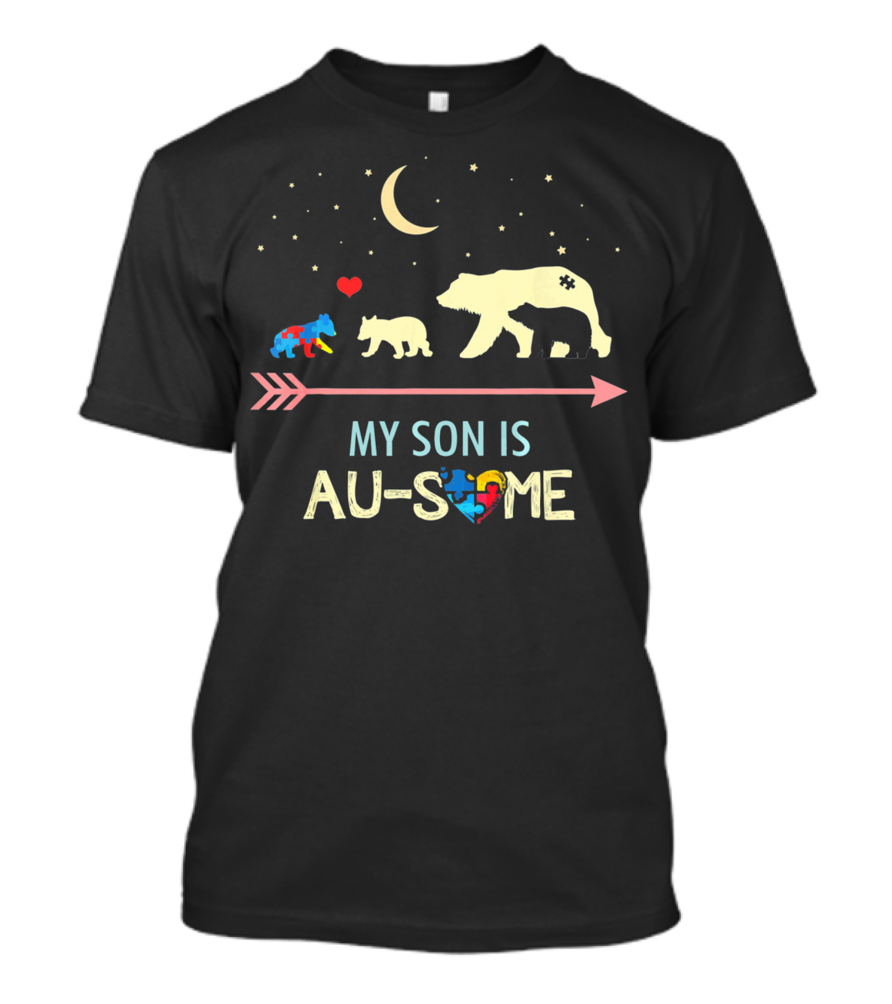 Autism Awareness My Son Is Au-Some Mama Bear And Cubs With Stars And Moon T-Shirt