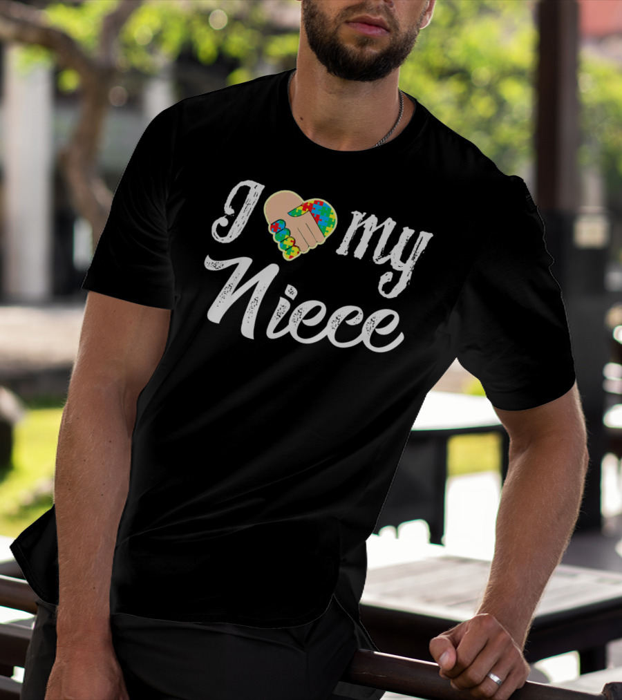 I Love My Niece Autism Puzzle Heart Fist T-Shirt