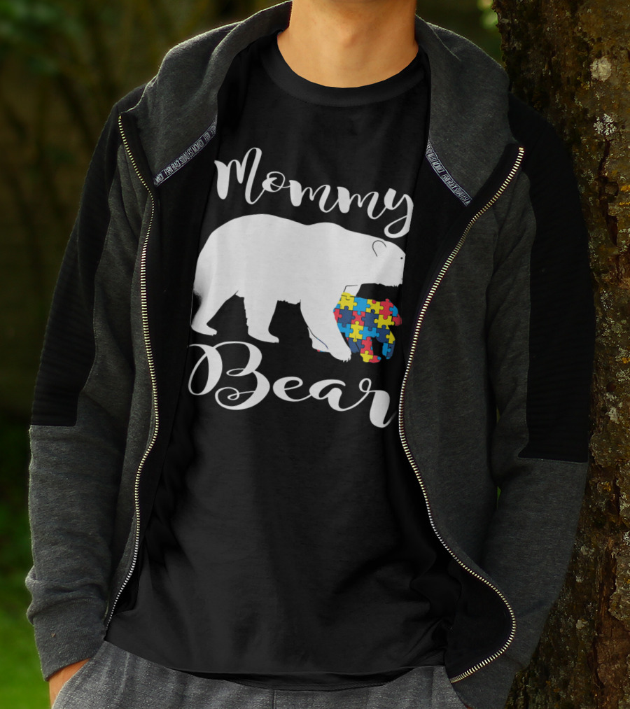 Mommy Bear Autism Puzzle Piece Family T-Shirt