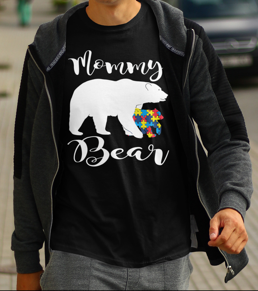 Mommy Bear Autism Puzzle Piece Family T-Shirt