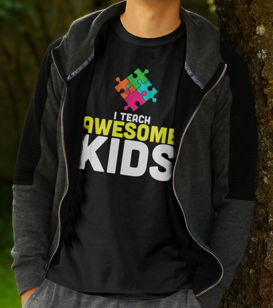 I Teach Awesome Kids Autism Awareness Teacher Puzzle T-Shirt