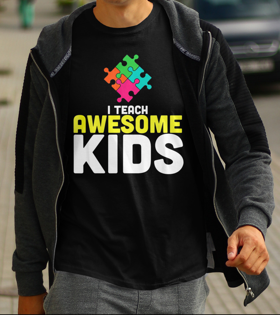 I Teach Awesome Kids Autism Awareness Teacher Puzzle T-Shirt